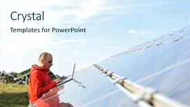 Presentation with solar - Amazing presentation design having solarcell buisness - male engineer at work place backdrop and a sky blue colored foreground
