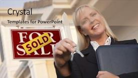  Presentation with real estate tax - Theme having sold sign and beautiful house background and a coral colored foreground