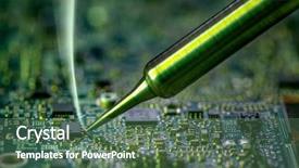  Presentation with electronic components - Colorful PPT theme enhanced with solder - repair of electronic components backdrop and a ocean colored foreground