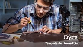  Presentation with soldering - Theme with solder - young repair technician soldering electrical background and a tawny brown colored foreground