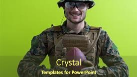  Presentation with solder - PPT theme consisting of free military - solder holding american football ball background and a tawny brown colored foreground