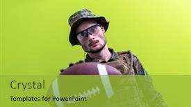  Presentation with solder - Slide set featuring solder-holding-american-football-ball background and a yellow colored foreground