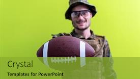  Presentation with solder - PPT theme enhanced with solder-holding-american-football-ball background and a gold colored foreground