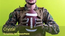  Presentation with solder - Amazing PPT layouts having solder-holding-american-football-ball backdrop and a tawny brown colored foreground