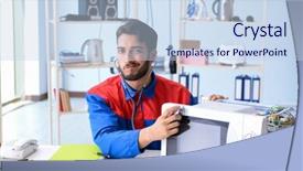  Presentation with broken relationship fixing a concept - Slide deck featuring solder wave - young repairman fixing and repairing background and a  colored foreground