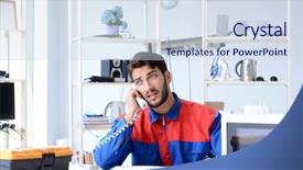  Presentation with wave - Audience pleasing PPT theme consisting of solder wave - young repairman fixing and repairing backdrop and a sky blue colored foreground