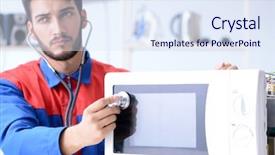  Presentation with diverse young adults - Beautiful presentation theme featuring solder wave - young repairman fixing and repairing backdrop and a sky blue colored foreground