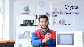  Presentation with broken relationship fixing a concept - Presentation theme featuring solder wave - young repairman fixing and repairing background and a  colored foreground