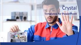  Presentation with broken relationship fixing a concept - PPT theme consisting of solder wave - young repairman fixing and repairing background and a  colored foreground