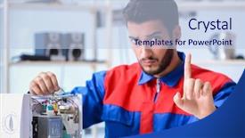  Presentation with diverse young adults - Presentation design featuring solder wave - young repairman fixing and repairing background and a  colored foreground