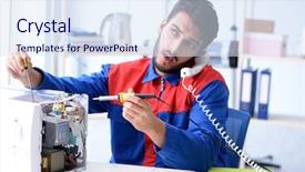  Presentation with broken relationship fixing a concept - Beautiful slide set featuring solder wave - young repairman fixing and repairing backdrop and a  colored foreground