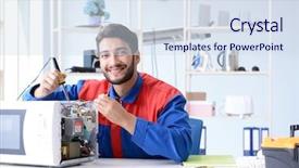  Presentation with young - PPT theme having solder wave - young repairman fixing and repairing background and a  colored foreground