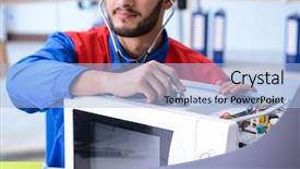  Presentation with broken relationship fixing a concept - Presentation theme featuring solder wave - young repairman fixing and repairing background and a  colored foreground