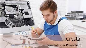  Presentation with soldering - PPT theme with soldering iron in service center background and a coral colored foreground