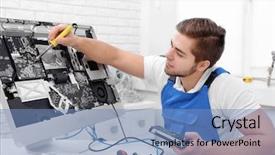  Presentation with soldering - Theme having soldering iron in service center background and a  colored foreground