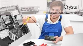  Presentation with soldering - PPT theme with soldering iron in service center background and a light gray colored foreground