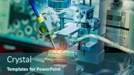  Presentation with soldering - Audience pleasing slide deck consisting of soldering iron tips of automated manufacturing soldering and assembly pcb board backdrop and a ocean colored foreground