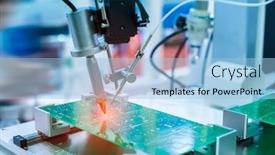  Presentation with electric circuit - Cool new PPT theme with soldering-iron-tips-of-robotic backdrop and a light blue colored foreground