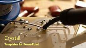 Presentation with electronic components - Audience pleasing PPT layouts consisting of soldering-of-electronic-circuit-board backdrop and a coral colored foreground