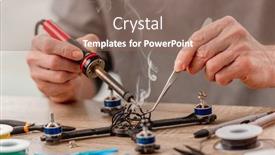  Presentation with quadcopter - Beautiful theme featuring soldering-wires-with-smoke-during backdrop and a violet colored foreground