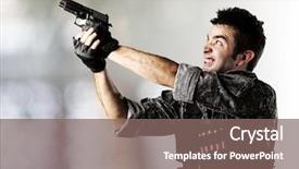  Presentation with gun and ammo - Slides having soldier aiming with a gun background and a gray colored foreground