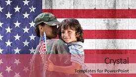  Presentation with usa flag - PPT theme having soldier and son in front background and a red colored foreground