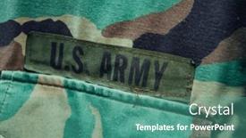 Presentation with military - Presentation theme having soldier-closeup-on-old-military background and a teal colored foreground
