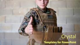  Presentation with shake hand - Presentation theme consisting of soldier-extending-hand-to-shake background and a tawny brown colored foreground