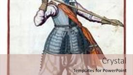  Presentation with shoulder - Amazing PPT layouts having soldier-full-length-carrying backdrop and a coral colored foreground