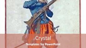  Presentation with firearm - Amazing PPT theme having soldier-full-length backdrop and a coral colored foreground