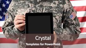  Presentation with military - Colorful slides enhanced with soldier holding tablet military education backdrop and a tawny brown colored foreground