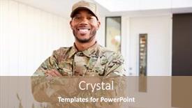  Presentation with modern - Colorful presentation theme enhanced with soldier in camouflage standing outside backdrop and a coral colored foreground