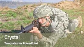  Presentation with abstract military camouflage made - PPT theme enhanced with soldier in camouflage taking aim background and a gray colored foreground