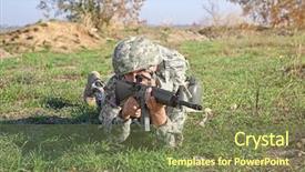  Presentation with abstract military camouflage made - Presentation theme enhanced with soldier in camouflage taking aim background and a violet colored foreground