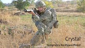  Presentation with military - Slides consisting of soldier in camouflage taking aim background and a  colored foreground