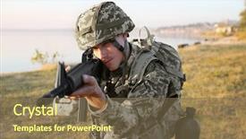  Presentation with military - Slides consisting of soldier in camouflage taking aim background and a violet colored foreground