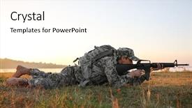  Presentation with military soldier leader - Audience pleasing PPT theme consisting of soldier in camouflage taking aim backdrop and a pink colored foreground