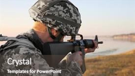  Presentation with abstract military camouflage made - Cool new slides with soldier in camouflage taking aim backdrop and a dark gray colored foreground