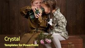  Presentation with suitcase - Colorful presentation theme enhanced with soldier in retro military uniform backdrop and a tawny brown colored foreground