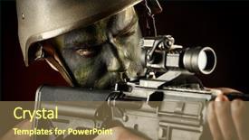  Presentation with rifles - Audience pleasing PPT layouts consisting of soldier in war paint looks backdrop and a tawny brown colored foreground