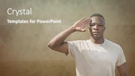  Presentation with brown - Presentation theme featuring soldier-man-standing-against-brown background and a gray colored foreground