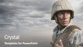  Presentation with futuristic combat soldier - Slide deck enhanced with soldier man standing against desert background and a gray colored foreground