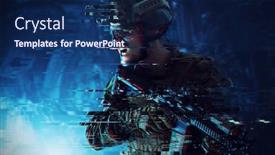  Presentation with army - Amazing slide set having soldier-military-army-glitch-computer backdrop and a navy blue colored foreground