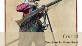  Presentation with firearm - Cool new PPT theme with soldier-on-guard-full-length backdrop and a soft green colored foreground