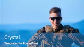  Presentation with hero - Colorful presentation theme enhanced with soldier-portrait-on-sunset-local backdrop and a teal colored foreground