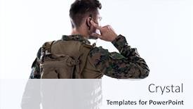  Presentation with battle - Audience pleasing PPT layouts consisting of soldier-preparing-tactical-and-commpunication backdrop and a sky blue colored foreground
