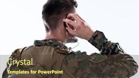  Presentation with battle - Slide deck featuring soldier-preparing-tactical-and-commpunication background and a tawny brown colored foreground