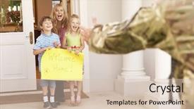  Presentation with welcome - PPT layouts having soldier returning home and greeted background and a soft green colored foreground
