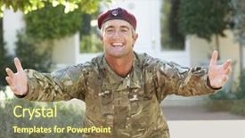  Presentation with military - Cool new PPT theme with soldier returning home extending arms backdrop and a coral colored foreground