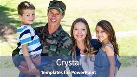  Presentation with nurse meeting a family - Audience pleasing slides consisting of soldier reunited with his family backdrop and a ocean colored foreground